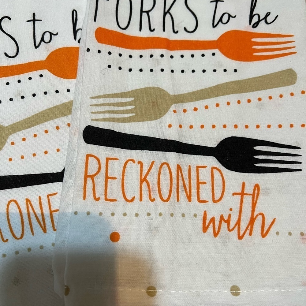 ****Donated***Flour sack Graphic kitchen towels - Forks to be Reckoned with - Picture 3 of 5